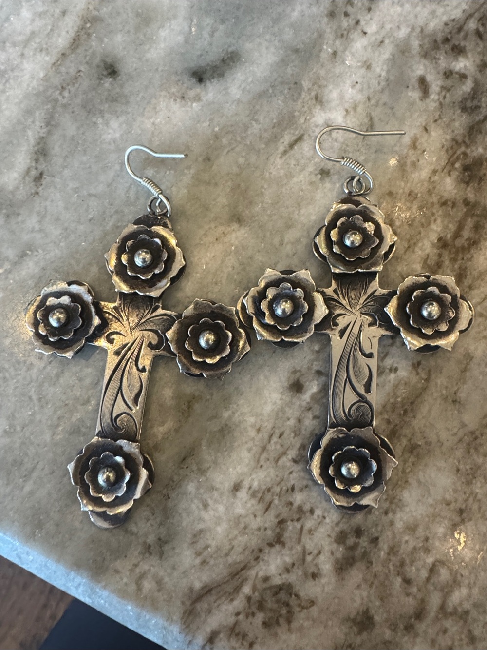 Gypsy Soul Silver-Tone Floral Cross Earrings